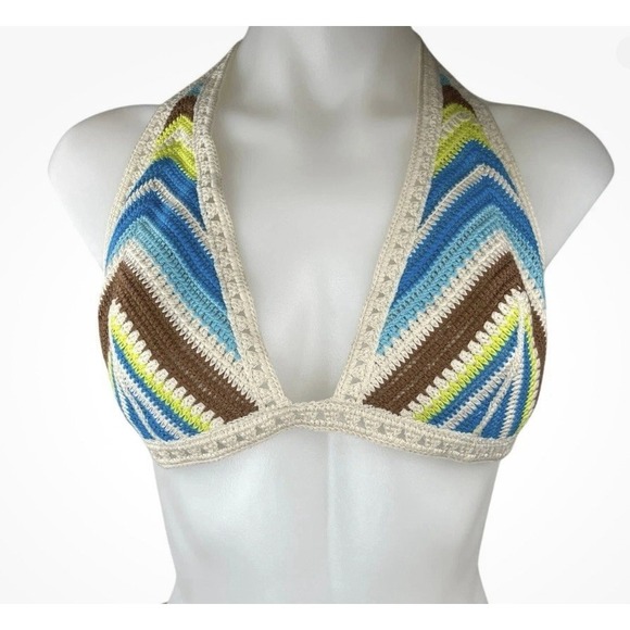 Aerie‎ Multicolor Striped Crochet Halter Swimwear Swim Bikini Top Sz XL - Picture 4 of 7